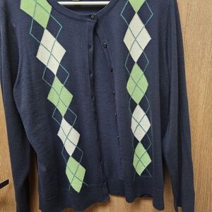Croft & Barrow Navy and Green Argyle Cardigan